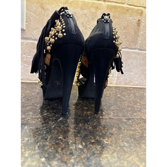 Jeffrey Campbell Ponytail Black Leather Gold Studded Heels Size 7.5 EUC - Picture 6 of 10